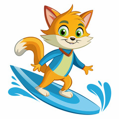 Cat with Surf Cartoon vector illustration 