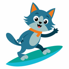 Obraz premium Cat with Surf Cartoon vector illustration 