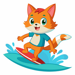 Cat with Surf Cartoon vector illustration 