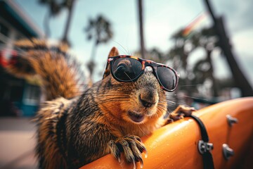 Squirrel Wearing Sunglasses on Beach Adventure