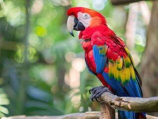 Obraz premium A colorful parrot perched on a wooden branch.