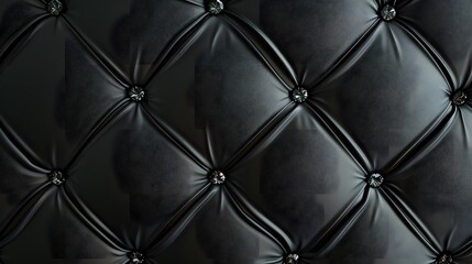 Fototapeta premium Leather texture surface with luxury seamless sewing thread diamond square shape pattern in black color for background wallpaper and design, closeup