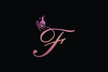 letter f design with a combination of hands and nails