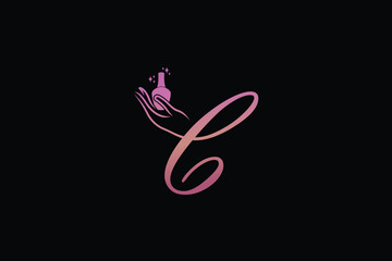 letter c design with a combination of hands and nails