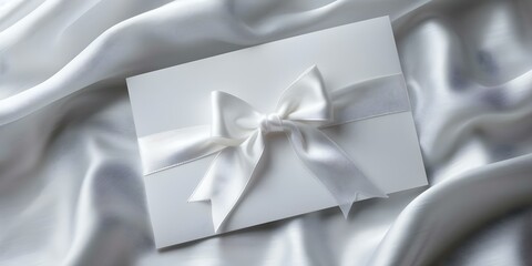 Luxurious gift certificate with white paper silk ribbon and elegant presentation. Concept Gift Certificate, Elegant Presentation, Luxurious Experience, White Silk Ribbon, Special Occasion