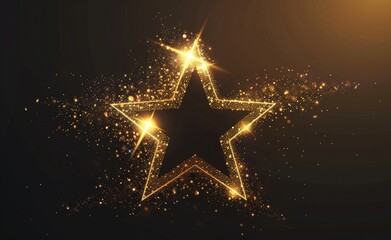 Golden Star with Sparkles on Black Background