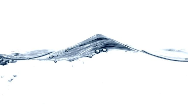 abstract blue water wave isolated on white background, closeup of a slow motion water line with underwater view, motion design concept for cosmetics, beauty spa or drink