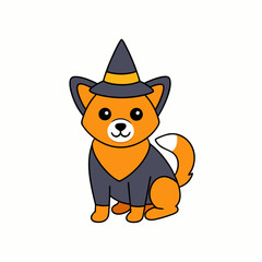 Cute Dog with Halloween Hat Vector Clipart Illustration 