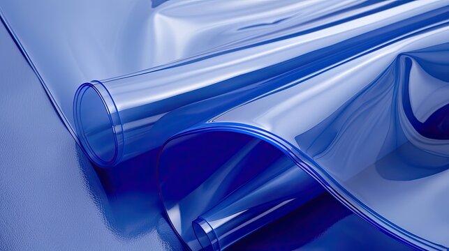Sheets of soft glass lay folded. Polymer material made of polyvinyl chloride. Protective film in cut to protect all surfaces. Illustration for advertising, marketing or presentation.