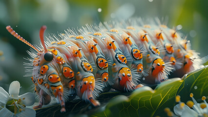 Obraz premium Caterpillar on the flower. Beautiful extreme close-up.