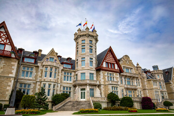 View of the facade of the Magdalena centenary palace in Santander, Cantabria, Spain with soft...