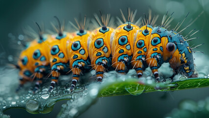 Obraz premium Caterpillar on the flower. Beautiful extreme close-up.