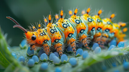 Caterpillar on the flower. Beautiful extreme close-up.
