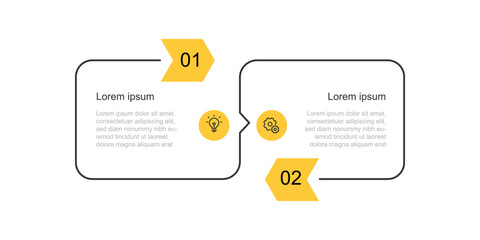 2 line process infographic template with icons and yellow colour for business information, presentation and web graphic design 