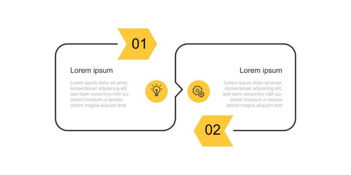 2 line process infographic template with icons and yellow colour for business information, presentation and web graphic design 