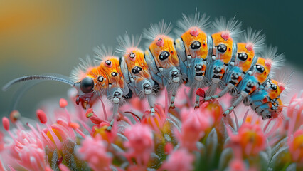 Obraz premium Caterpillar on the flower. Beautiful extreme close-up.