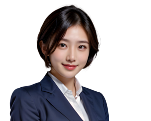 Young beautiful woman in business suit. Business image.(transparent background) PNG with alpha channel. ビジネススーツを着た若い美人な女性。ビジネスイメージ(背景透過)アルファチャンネル付PNG
