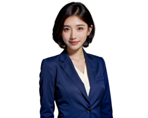 Young beautiful woman in business suit. Business image.(transparent background) PNG with alpha channel. ビジネススーツを着た若い美人な女性。ビジネスイメージ(背景透過)アルファチャンネル付PNG