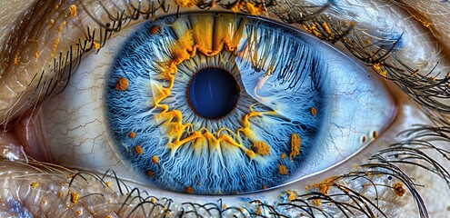 A neon yellow and blue colored retinal structure of the eye