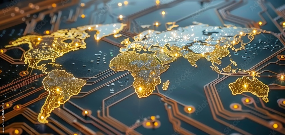 Poster A computer chip with a globe on it