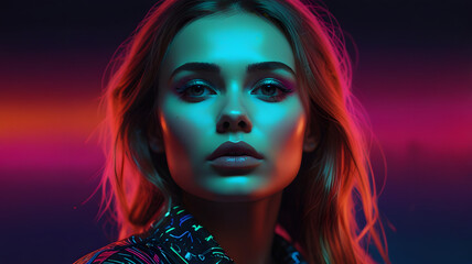 Obraz premium Illustration portrait of a woman with neon colors