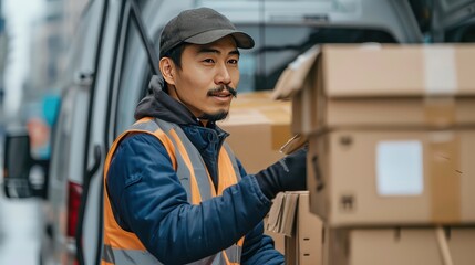 Worker managing last-mile delivery logistics.