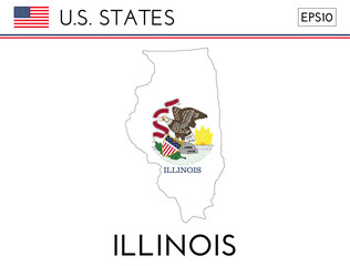 Illinois USA state map shape with flag. Map of Illinois in the Illinois flag colors. Outline map filled with its flag colors. Vector illustration.