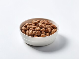 Fototapeta premium A white bowl filled with dry dog food on white background