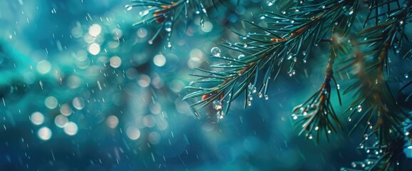 Fototapeta premium Pine Branch Bathed in Rain