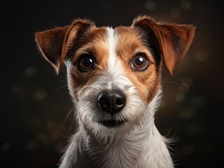 Close up portrait of a jack russell terrier dog with brown and white fur