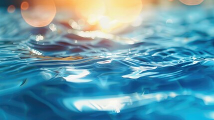 Abstract nature background with clear blue water surface and reflection of sunlight