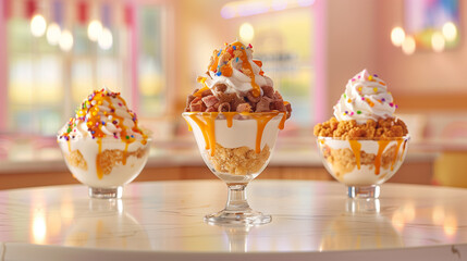 Three dessert bowls with different toppings on them