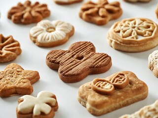 Assortment of homemade holiday cookies on white surface