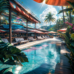 Fototapeta premium swimming pool with trees and pool