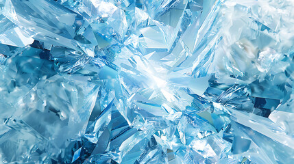 an abstract, crystalline structure with multiple blue facets converging toward a bright white center