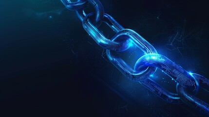 A digital artwork showing a metallic chain with bright glowing effects, representing strength, connectivity, and technological advancement.