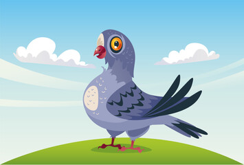 Pigeon bird fly sky city concept. Vector flat graphic design illustration