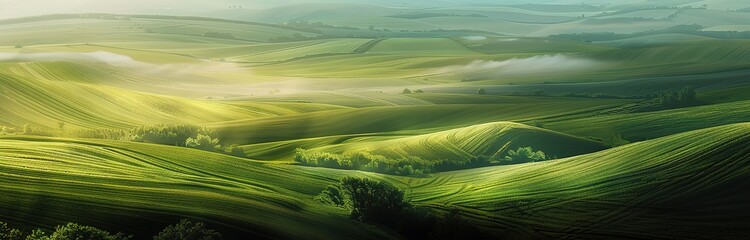 Obraz premium A view of green grasslands in the hills