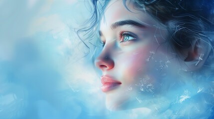 a portrait with a soft focus effect, capturing a serene expression and a dreamy, artistic background.