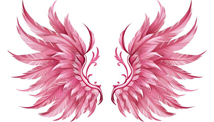 Fototapeta premium pink wings of bird on white background 