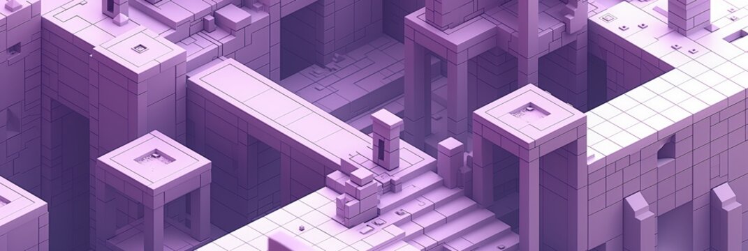Detailed 3D pixel art structure shades purple block formation architectural element horizontal