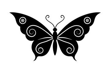 High regulation vector of minimalist butterfly silhouette in black on white background embodying intricate Muslim artistry and clean aesthetic