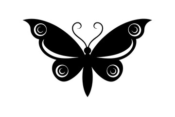 High regulation vector of minimalist butterfly silhouette in black on white background embodying intricate Muslim artistry and clean aesthetic