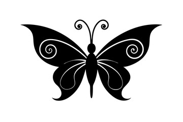 High regulation vector of minimalist butterfly silhouette in black on white background embodying intricate Muslim artistry and clean aesthetic