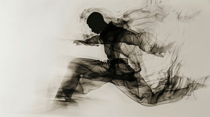 A figure executing a martial arts kick , An abstract human figure in motion