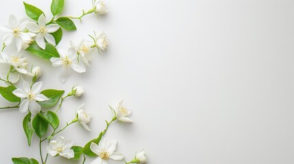 Fototapeta premium Jasmine flowers on white background with text space