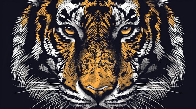 A detailed vector artwork showcasing the face of a tiger in vibrant colors, highlighting its piercing eyes and intricate fur patterns, representing strength and beauty.