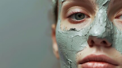 Beautiful woman with face covered by clay mask. Generative AI