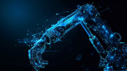 Industrial robotic arm wireframe mesh futuristic design concept, vector illustration.generative ai