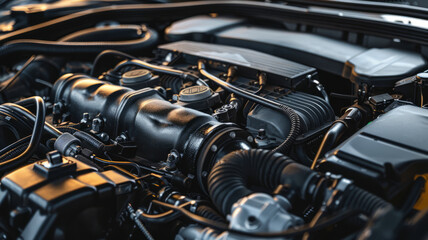 Fototapeta premium car engine with black hoses.generative ai